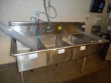 3 tub S/S Sink w Right Drainboard & Overspray
