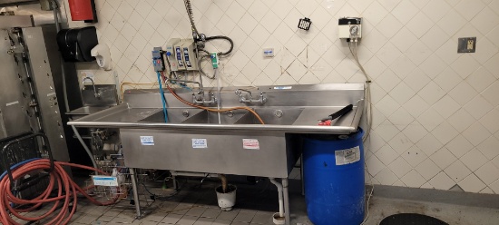 SINK 97 X 33.5,  3 TUB WITH OVERSPRAY AND R AND L DRAINBOARDS