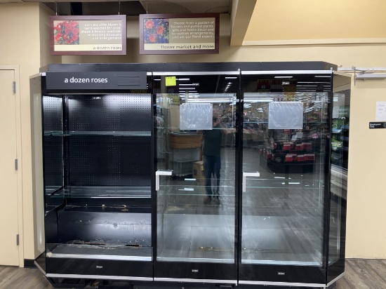 Floral Case 2 glass doors , 1 open bay, display cooler with glass shelves,