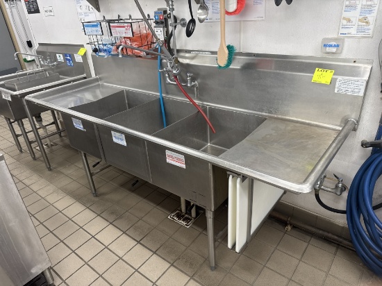3 compartment sink - 88” x 30”, includes overspray