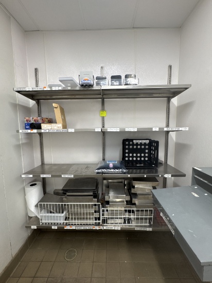 Wall mounted stainless steel shelves 36" x 18" and stainless 7' wall poles