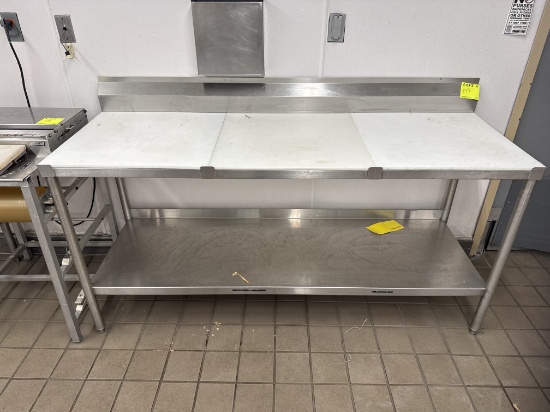 Stainless steel table w/ cutting boards - 6’ x 2’