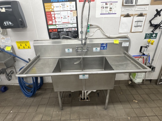 Stainless steel 2 compartment sink - 70.5” x 30” with overspray