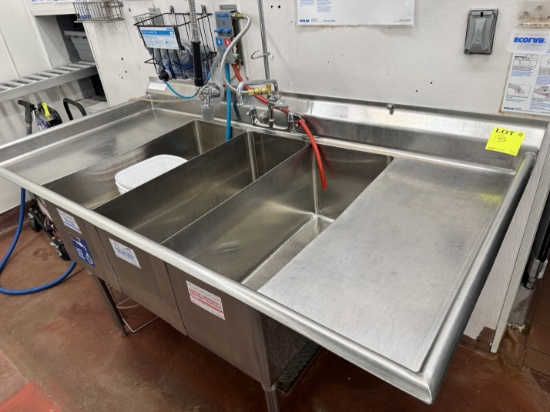 Stainless steel 3 compartment sink - 75” x 38” with overspray