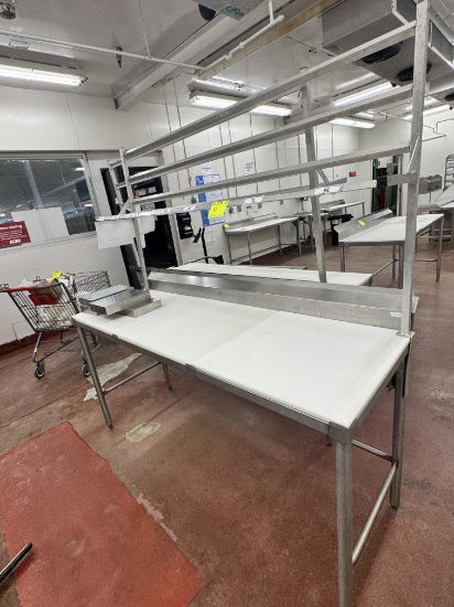 Stainless steel table w/cutting boards - 6’ x 24” includes attached shelf
