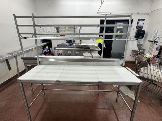 Stainless steel table w/cutting boards - 6’ x 24” includes attached shelf