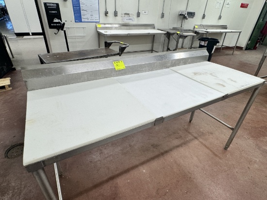 Stainless steel table w/ cutting boards - 6’ x 24”