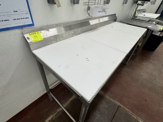 Stainless steel table w/ cutting boards - 6’ x 24”