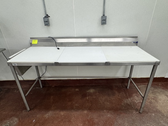 Stainless steel table w/ cutting boards - 6’ x 24” includes knife holder