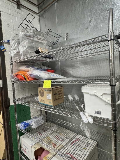 Metro rack on casters - 4’ x 18" x 76" w/ items included in lot
