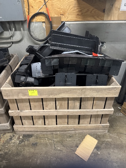 Lot of gondola or case pushers - 20” - includes wood bin