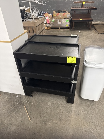 Wood shelf display on casters - 29.5” x 14.5” x 32" - 2 in lot