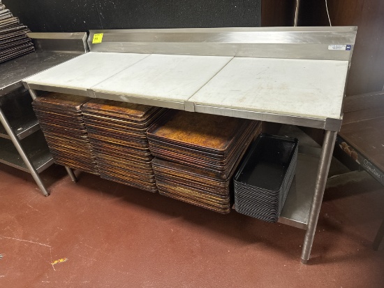 Stainless steel table w/ cutting boards, includez sheet pans - 6’ x 24”