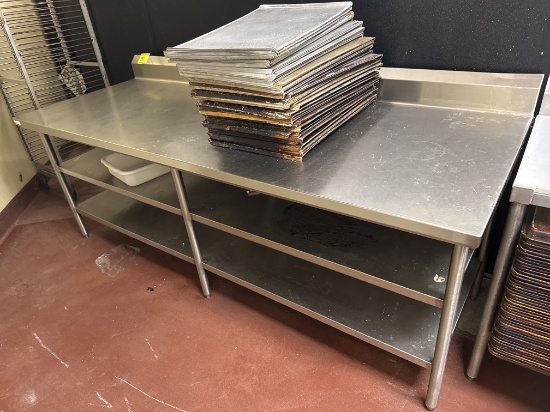 Stainless steel table w/ bakery sheet pans - 8’ x 37”