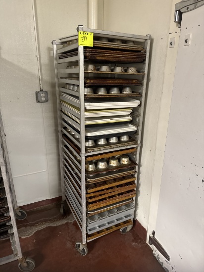 Bakery sheet pan rack on casters w/ assorted pans