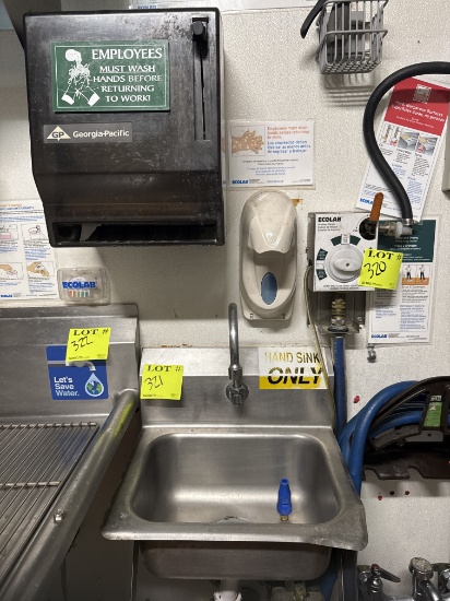 Stainless steel hand washing sink 17" x 14" w/ soap & paper dispensers