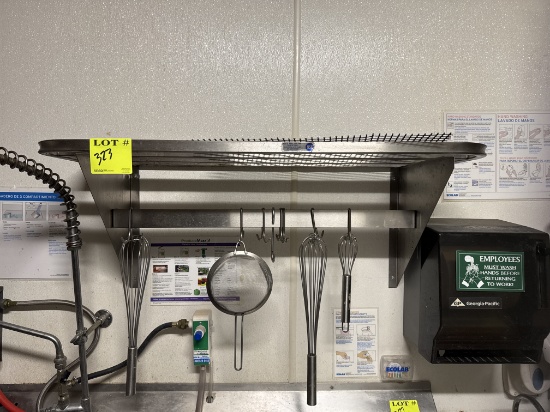 Stainless steel wall mounted rack - 42” - items shown included in lot