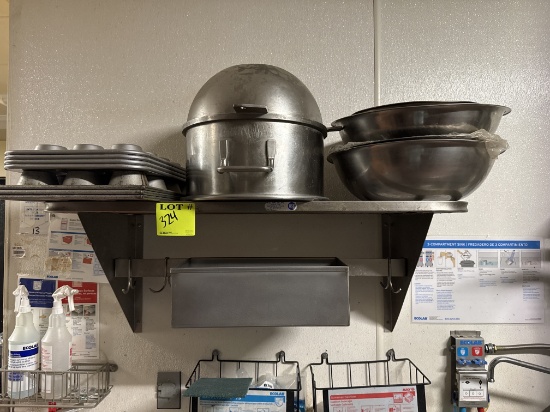 Stainless steel wall mounted rack - 42” - items shown included in lot excep