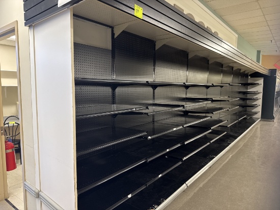 Gondola wall run - 4’ & 3’ sections - 92” H - 23” base shelves - 20” shelvi