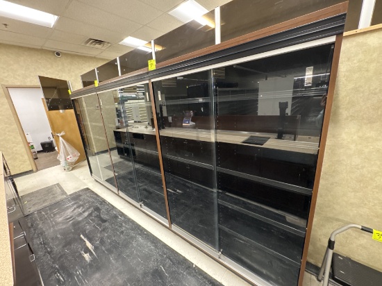 Glass sliding door locked cabinet w/ adjustable shelves - 4’ x 18” x 6’