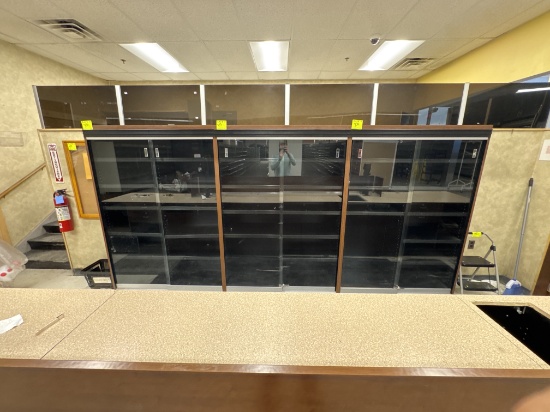Glass sliding door locked cabinet w/ adjustable shelves - 4’ x 18” x 6’
