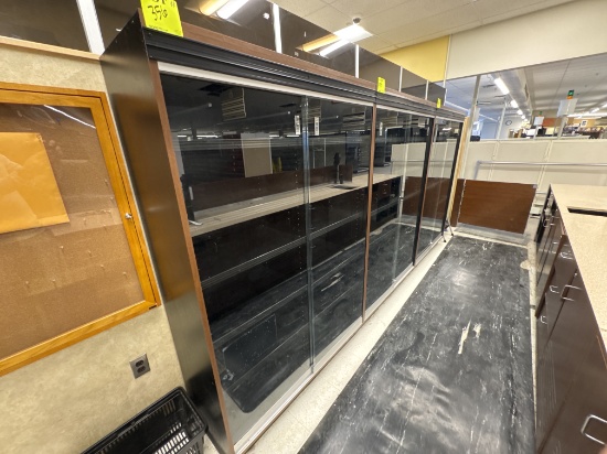 Glass sliding door locked cabinet w/ adjustable shelves - 4’ x 18” x 6’