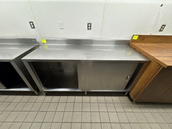 Stainless steel prep table w/ sliding cabinets - 72" x 24"