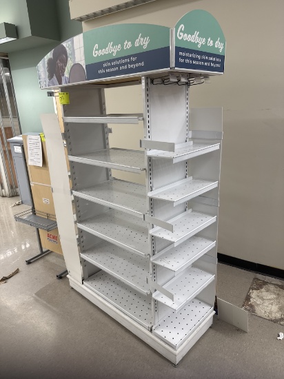Metal 4 way display w/ adjustable shelves - 4’ x 18 x 73” H