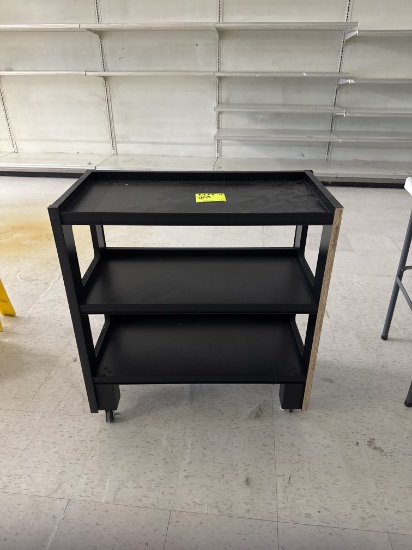 Wood floor display on casters - 29.5” x 15” x 32"