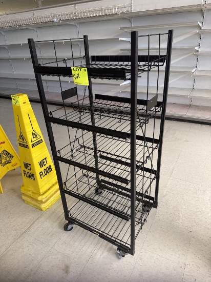 Metal wire rack display on casters - 2’ x 20” x 56"