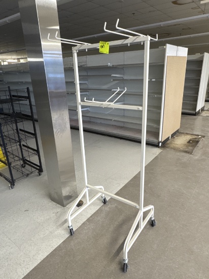 Hanging rack display on casters