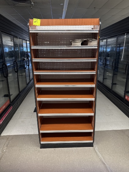 Wood display end cap w/ pegboard and adjustable shelves - 3’ x 16” x 79” H