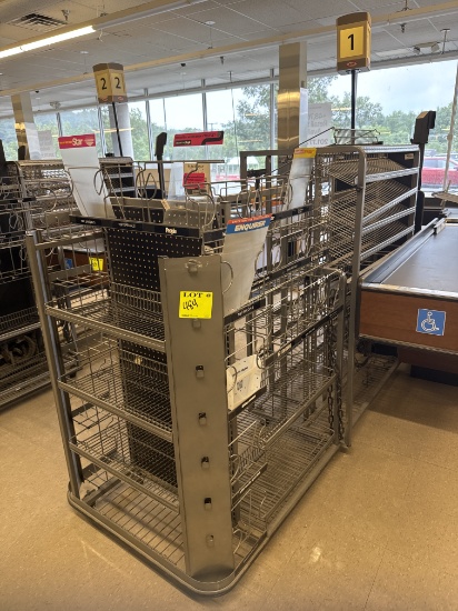 Cash wrap wire merchandiser on casters