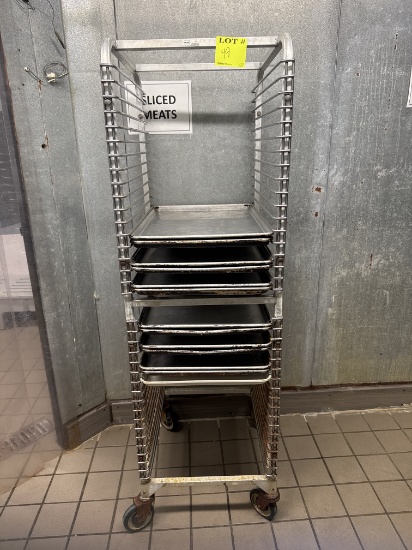 Sheet pan rack on casters w/ 13 pans
