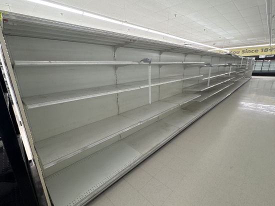56' Gondola run - 4’ sections - 72” H - 27” base shelves - 25” shelving - s