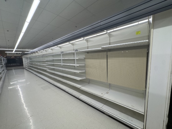 53' Gondola wall run - 4’ & 3’ sections - 92” H - 23” base shelves - 21” sh