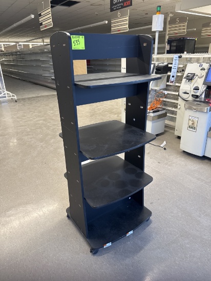 Wood floor display on casters
