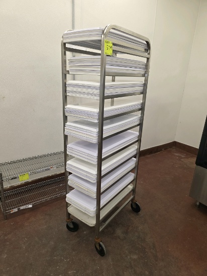Stainless narrow tray rack, includes plastic trays