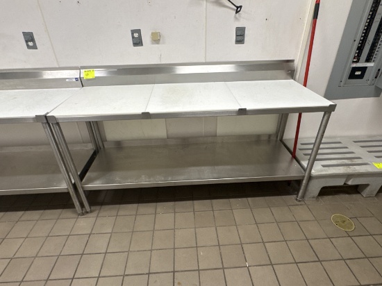 Stainless steel polytop table w/cutting boards - 6’ x 24”