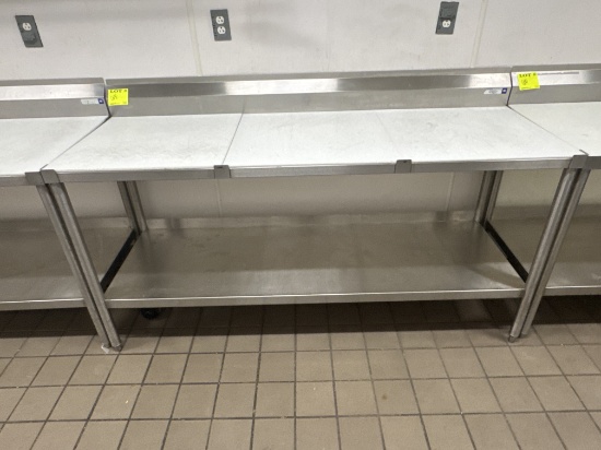 Stainless steel table w/ cutting boards - 6’ x 24”