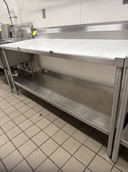 Stainless steel polytop table w/ cutting boards - 6’ x 24”