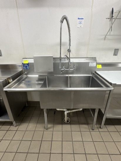 Stainless steel 2 compartment prep sink w/ nozzle - 56” x 30”, includes ov