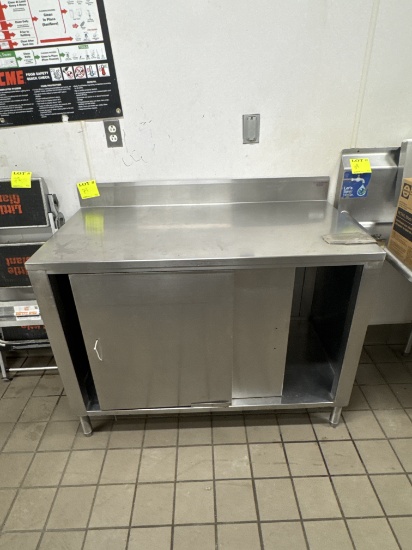 Stainless steel table w/sliding doors cabinets - 4’ x 2’