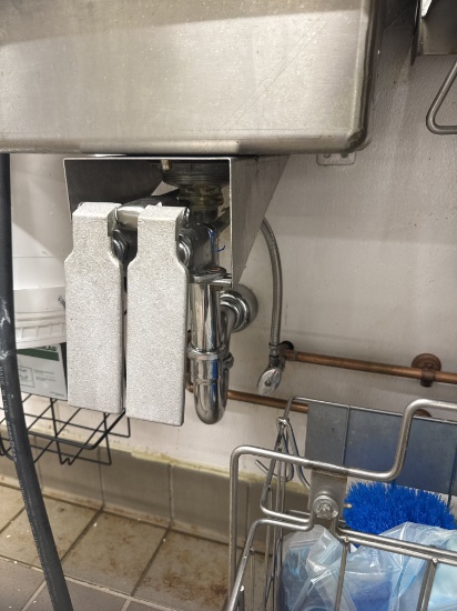Stainless steel knee operated handwashing sink 16" x 13", Includes paper and soap dispen