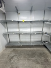 Wall mounted shelving beams x4 w/ 9 shelves @ 3’ x 18”