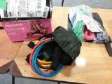 Exercise ball thick therabands and thin therabands