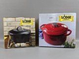 Two Lodge Dutch Ovens: 5 Quart Cast Iron Dutch Oven & 5.5 Quart Red Enameled Dutch Oven