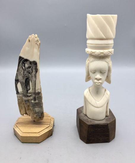 Two Fossilized Ivory Statues/Carvings