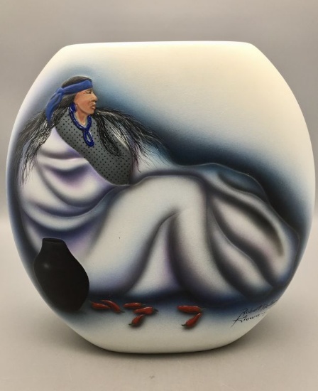 Robert Redbird Hand Painted Pot
