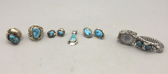 Group of Miscellaneous Turquoise and Sterling Silver Jewelry
